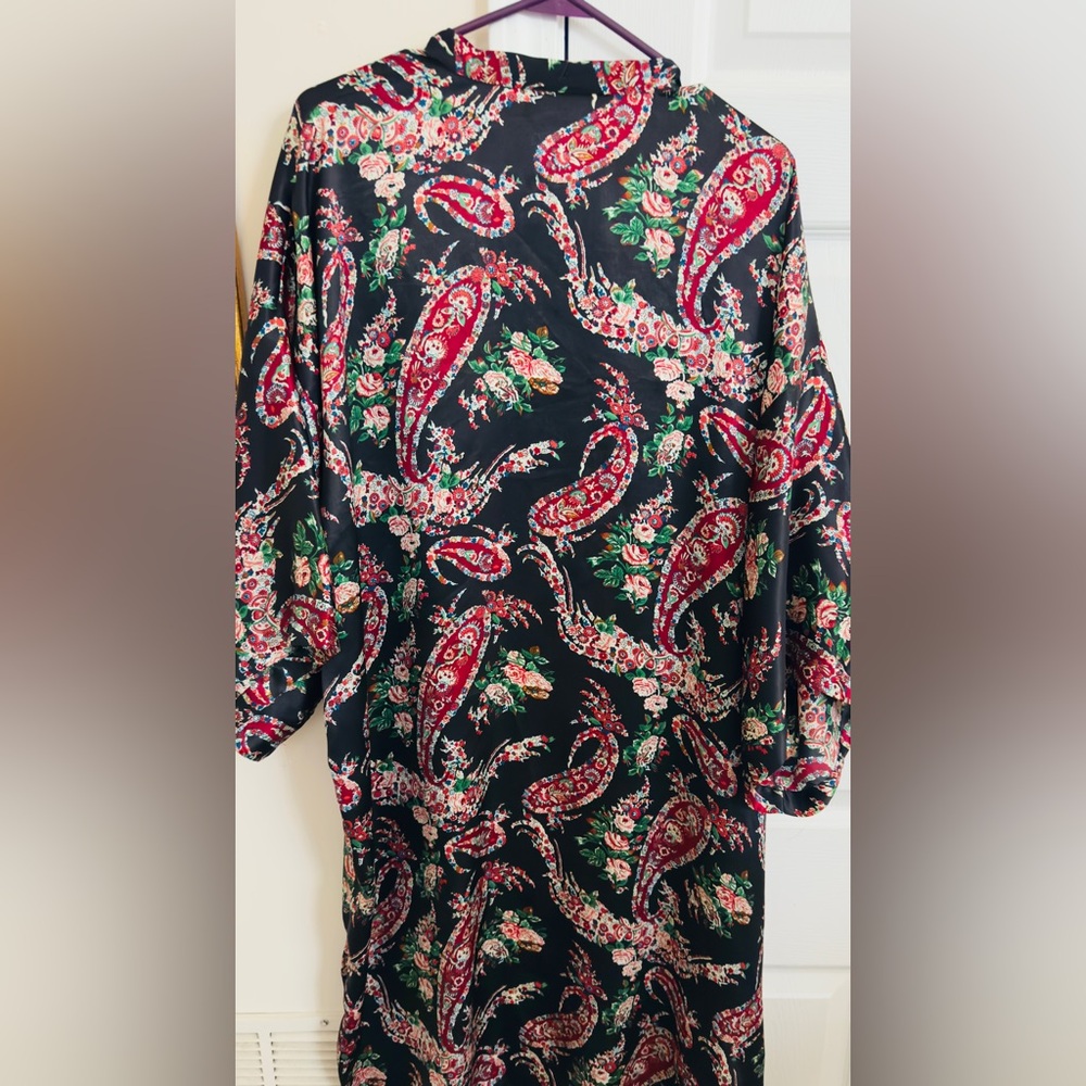 Vtg Victoria's Secret Asian‎ Floral Polyester Robe Black *Like* Natori Kimono OS - Picture 4 of 6